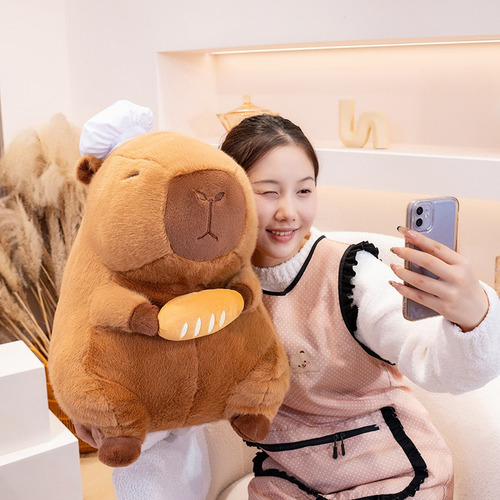 Peluche Capibara 50cm Chef Con Pan Baguette Cocinero Regalo