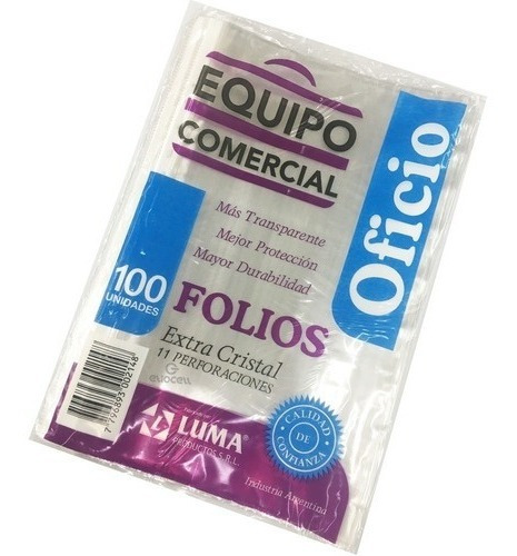 Folio Oficio Extra Cristal  Pack X 100 Borde Blanco Luma