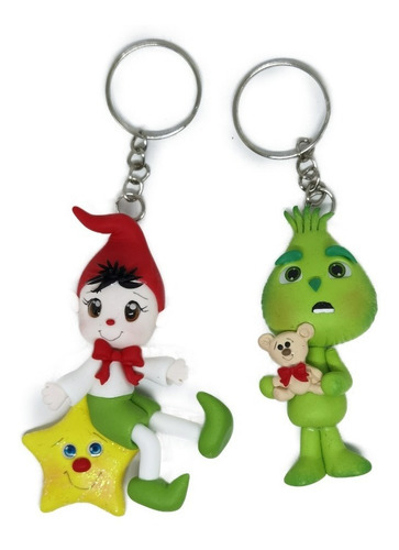 Llavero De Grinch Y Duende Estrella Navidad De Pasta Lv22 Color Rojo