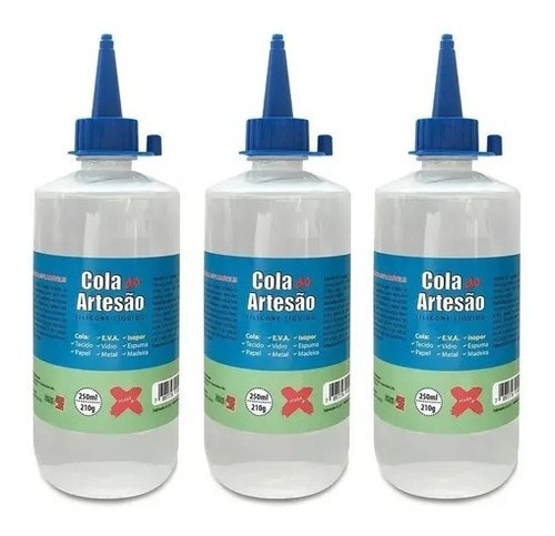 Cola Artesão Silicone Liquida Eva Isopor 250ml Kit 3 Uni