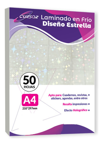 Laminado En Frio Holografico Efecto Estrella A4 50 Hojas 