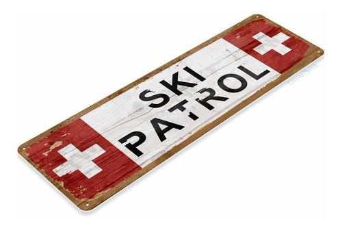 Placa Decorativa Metal Texto Ingl  Ski Patrol Rustic Snow