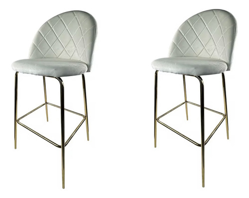 Set X2 Banqueta Barra Desayunador Tapizada Pana Davis Metal Dorado Natural
