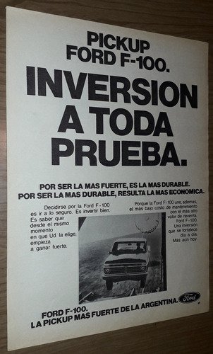 P123 Clipping Publicidad Pickup Ford F-100 Año 1975 (Usado)