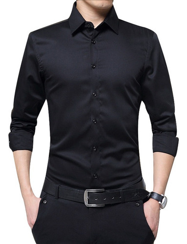 S Camisas De Manga Larga Para Hombre Slim Fit Sólido Formal