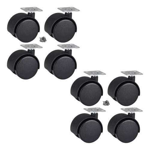 Kit Com 4 Rodízios Rodinhas Giratória De Plástico Rodas Preto