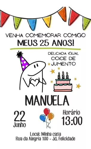 Convite Digital Aniversário Festa - Flork Bento Meme Bolo