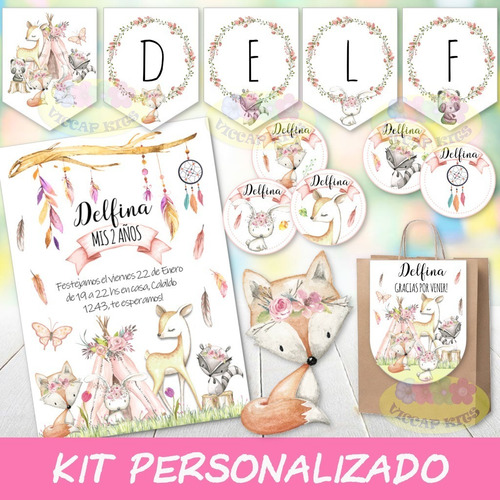 Pack Imprimible Animales Del Bosque Nena Personalizado