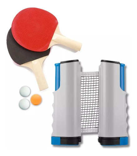 Kit Rede Retrátil Ping Pong Tênis De Mesa Raquete E Bolinhas