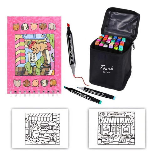 Kit Livro Bobbie Goods Rosa Caneta Marcadora 36 Cores