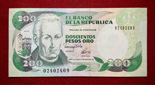 Billete 200 Pesos Oro Colombia 1992 Pick 429aa Mutis