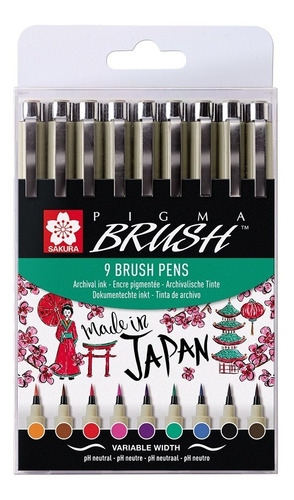 Sakura Pigma Micron 9 Marcadores Brush Colores Surtidos Set