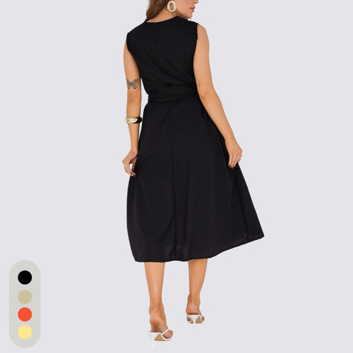 Vestido Midi Com Amarração Moda Estilo Casual