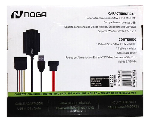 Cable Adap Usb 2.0 Noga He2020 A/entrada Ide, Mini Ide, Sata