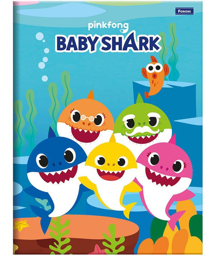 Caderno Baby Shark Brochura Pequeno Capa Dura 96fls Kit C/ 5