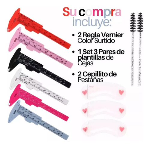 2 Regla Vernier Para Cejas+plantillas +cepillo Para Pestañas
