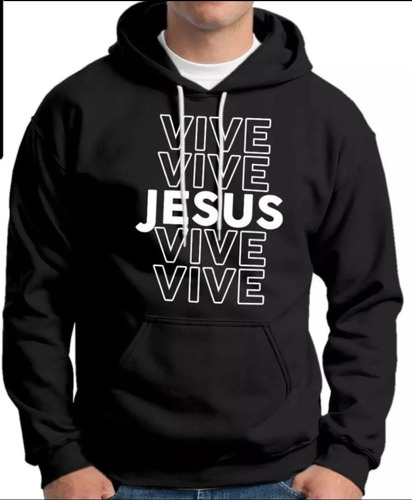 Buzo Canguro Jesús Vive En Negro Unisex Cristiano