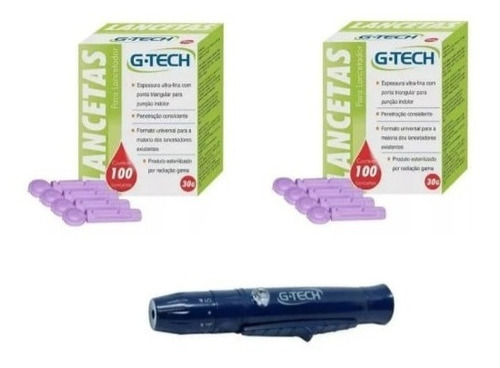 Kit Dispositivo Punción + 200 Lancetas G-tech P/ Glucómetro