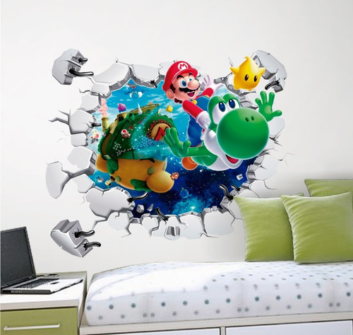 Vinilo Decorativo 3d Mario Bros -i21 Sticker Muro Roto
