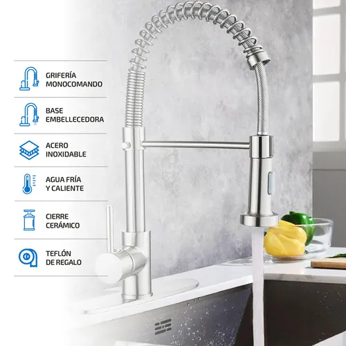 Griferia Extensible Para Cocina Canilla Monocomando Flexible Chef