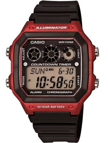 Relógio Casio Masculino Quadrado Ae-1300wh-4avdf Vermelho