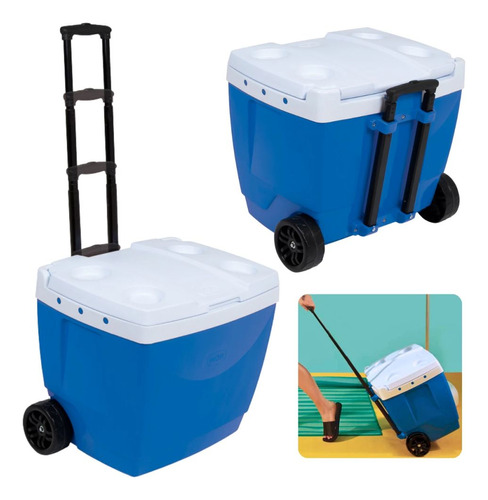 Caixa Termica Rodas E Alça / Carrinho Cooler 42 L Mor Azul