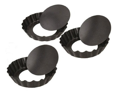 Molde Tartaleta 10 Cms Desmontable Antiadherente 3 Pzas Color Negro