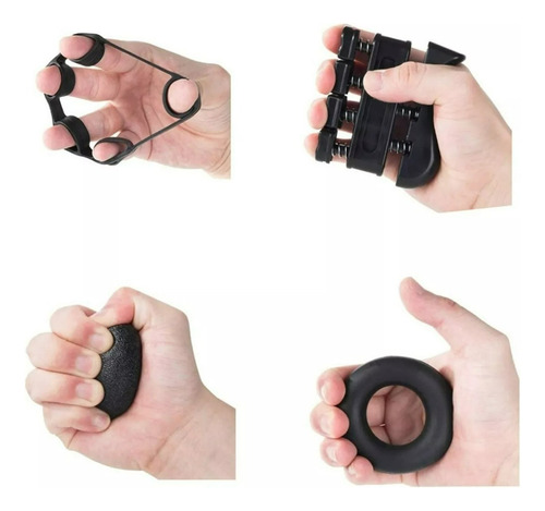 Kit Hand Grip Fortalecimento Mãos Dedos Punho Fisioterapia Cor Preto