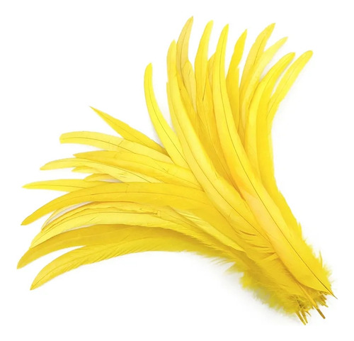 25 Plumas Cola De Gallo Sueltas 25-30cm Colores Amarillo