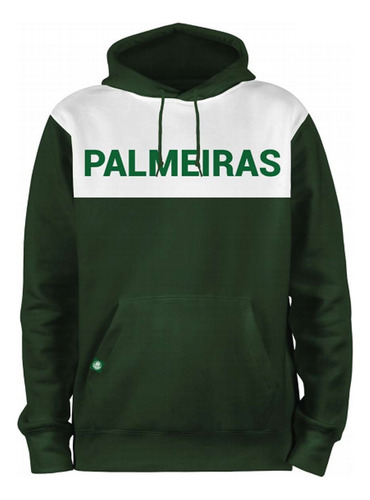 Moletom Palmeiras Canguru Com Capuz Masculina - Verde E Bran
