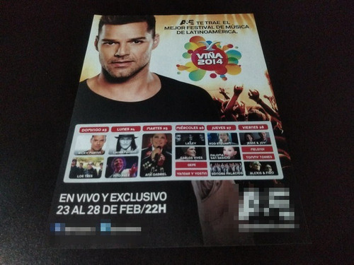 (pd426) Publicidad Clipping Ricky Martin Viña Del Mar * 2014 (Usado)