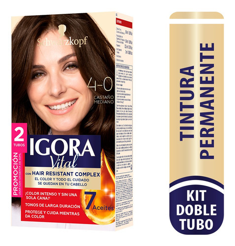  Tinte Cabello Igora Vital Permanente Tono 4-0 castaño medio