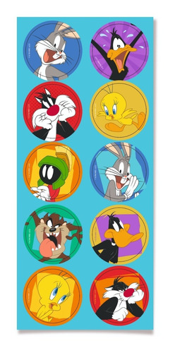30 Adesivos Looney Tunes - 3 Cartelas Com 10 Adesivos Cada