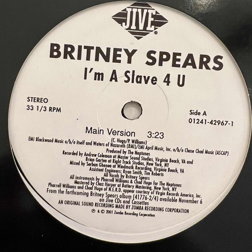 Britney Spears - I'm A Slave 4 U - 12'' Single Vinil Us