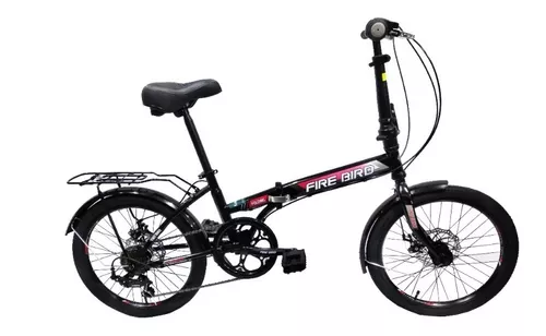 Bicicleta plegable Fire Bird R20 6v frenos a disco, cambio Shimano color  negro con pie de