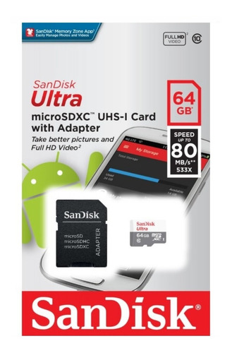 Memoria Micro Sd Sandisk Original 64 Gb Clase 10 Tarjeta Tf