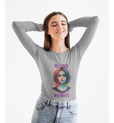 Polera Larga Mujer Dia Ni Una Menos Rostro Estampada Algodon