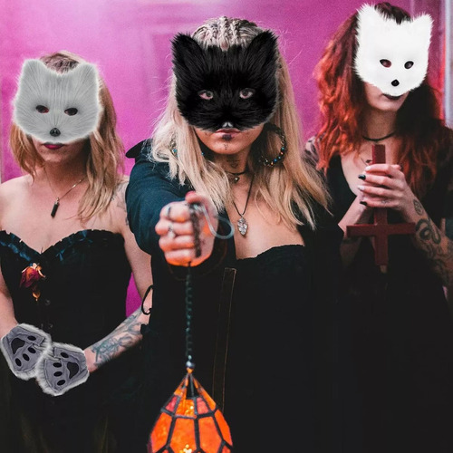 3pcs Juego De Máscara Y Cola De Therian De Gato De Halloween