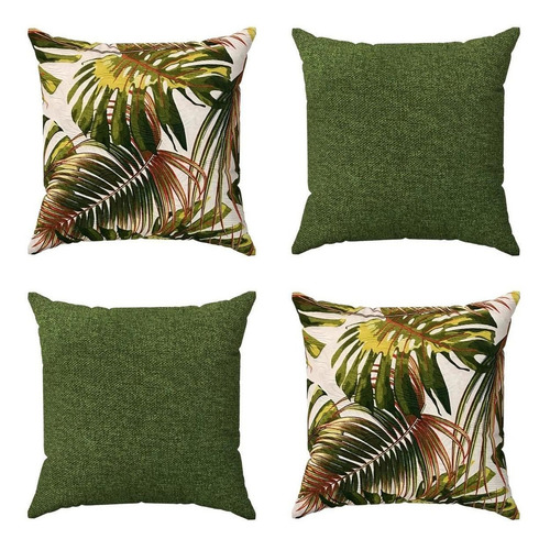 Kit Capa De Almofada 45x45 Decorativa Costela De Adão Folhas Cor Verde