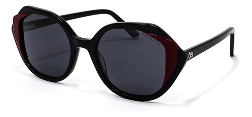 Lente Solar Cloe Para Mujer Forma Hexagonal Armazón Acetato Color Negro Varilla Negro Armazón Negro