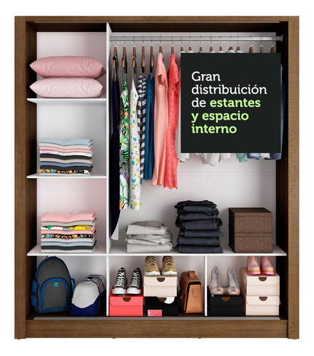 Ropero Closet Madesa Mônaco 3 Puertas 1 Espejo Mm Color Marrón