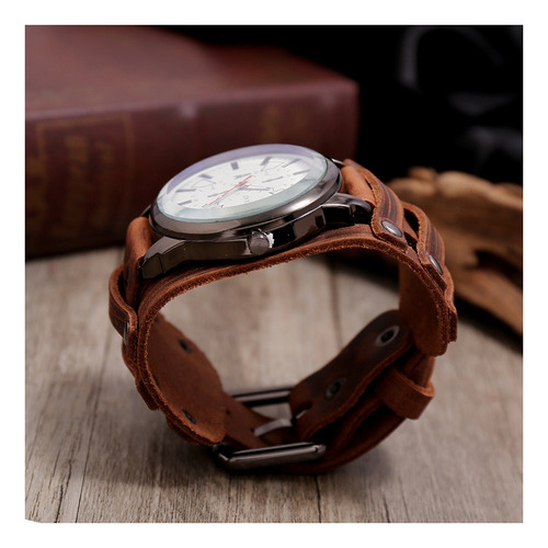 Reloj De Pulsera De Cuero Con Puntero Para Hombre, Brazalete