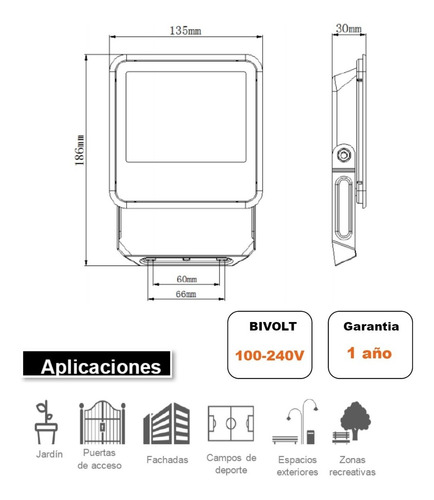 Imagen 4 de 5 de Reflector Led Bellalux 30w Luz Fría Exterior Pack X 4