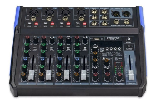 Mezcladora Bluetooth 8 Canales Steelpro Mix-80fx