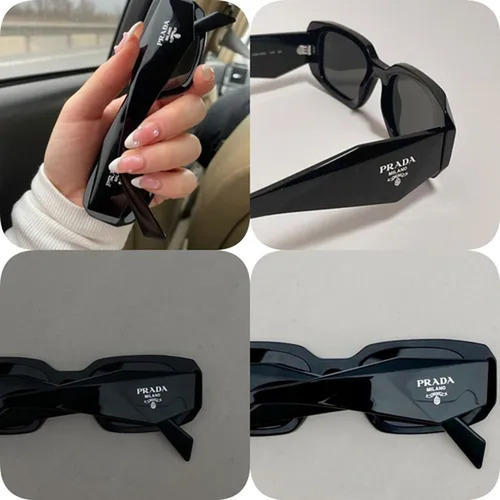 Óculos Prad Óculos De Sol Unisex + Case Pr17ws Lançamento Preto Luxo Triangular Uv400