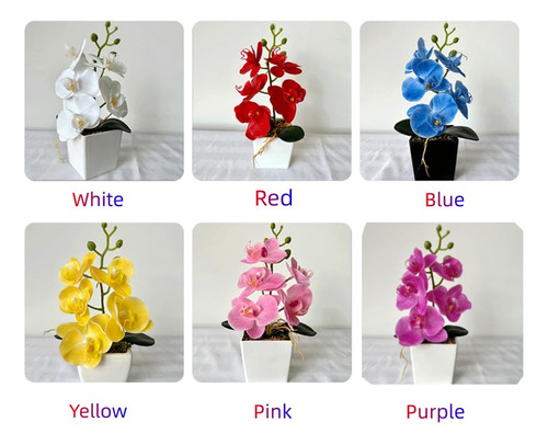 Paquete De 2 Flores De Orquídea Artificial Con Jarrón, 10 P