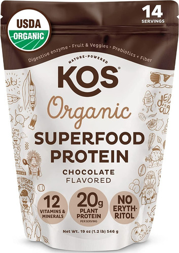 Kos Organic Plant Based Protein Powder, Chocolate 1.3 Librs