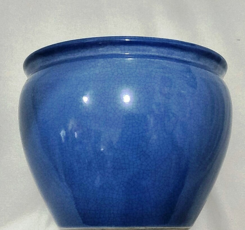Cachepote Azul Claro Craquelado Em Porcelana Chines Al. 25cm