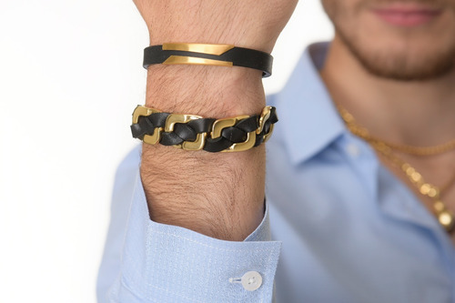 Pulsera De Hombre De Acero Y Cuero
