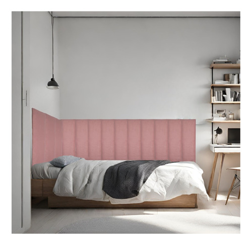 Cabeceira Modular Adesiva Cama Solteiro Em L Suede 20x60 Cor Rosa Suede